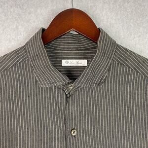 Loro Piana Shirt Mens 3XL Grey Pinstriped 100% Linen Long Sleeve Button Up Shirt